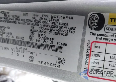 2016 Ford Fiesta Se из США, поврежденный, VIN 3FADP4EJ5GM203548